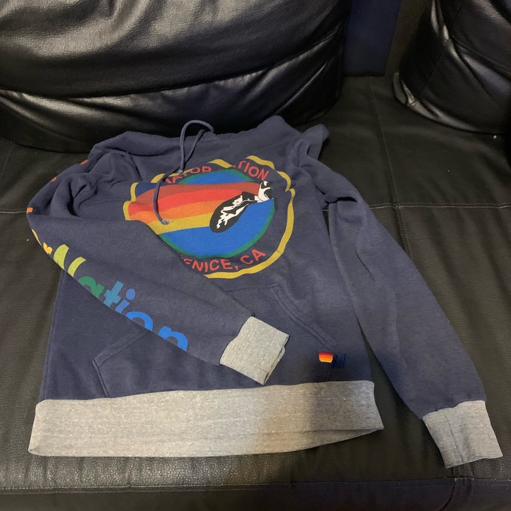 Small aviator nation navy blue hoodie with gray on bottom